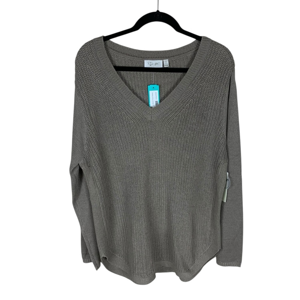 Women's RD Style Brown Josslyn Long Sleeve Rounded Hem V-Neck Sweater Size XXL
